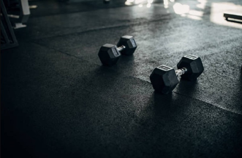 dumbbell on gym floor